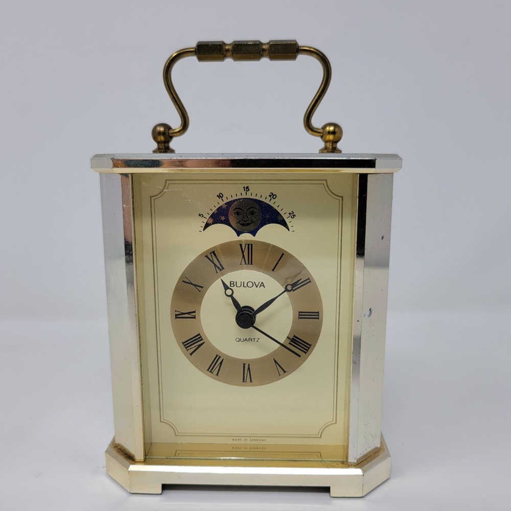 Bulova Gold-Tone Quartz Carriage‎ Clock With Moon Phase AS-IS PARTS ONLY
